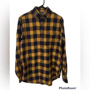 IZOD Flannel Plaid Shirt Yellow Navy Blue Size S